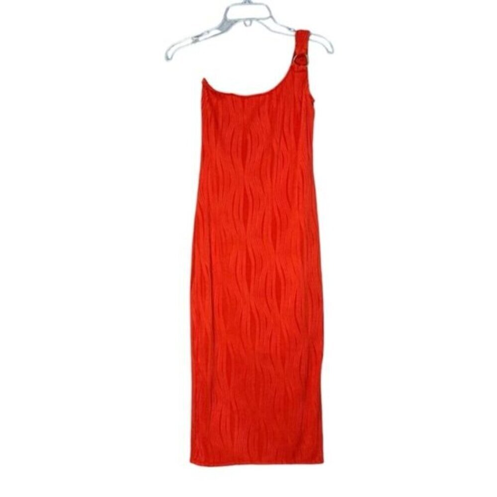 Derek Heart Gown One Shoulder Sleek Bodycon Maxi Dress Wavy Geometric Medium - Picture 2 of 16